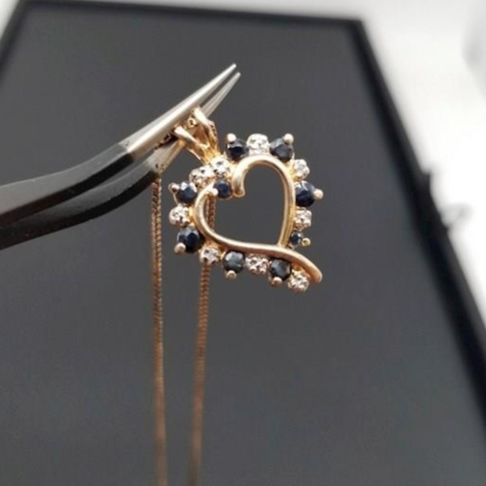 925 Gold-Tone Silver Ross Simons Diamond/Moissanite+Black Topaz Heart Necklace